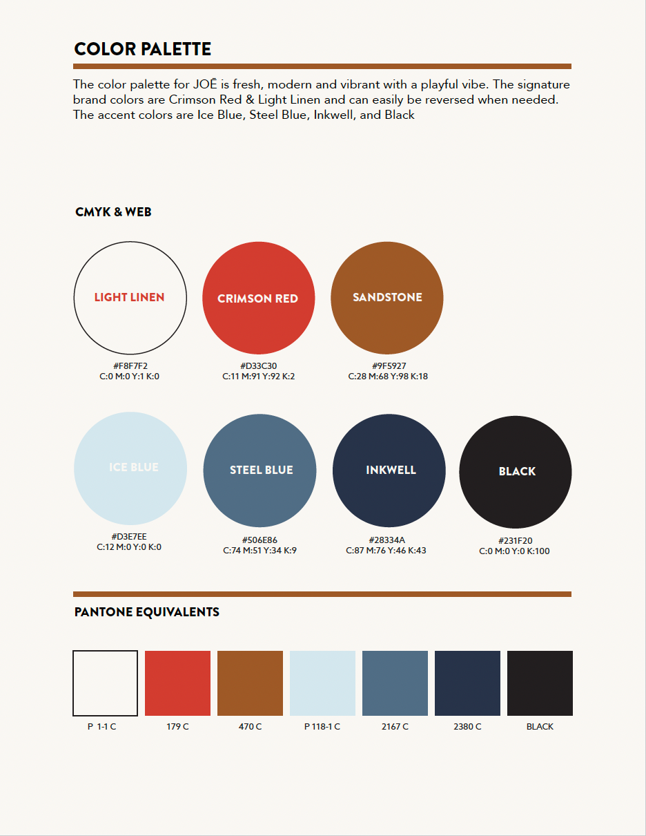 brand guidelines document showing logo usage, typography, and color palette
